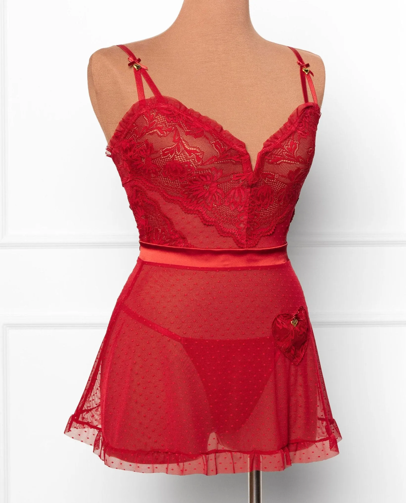 Lacy Ruffle Drop Waist Babydoll - Red