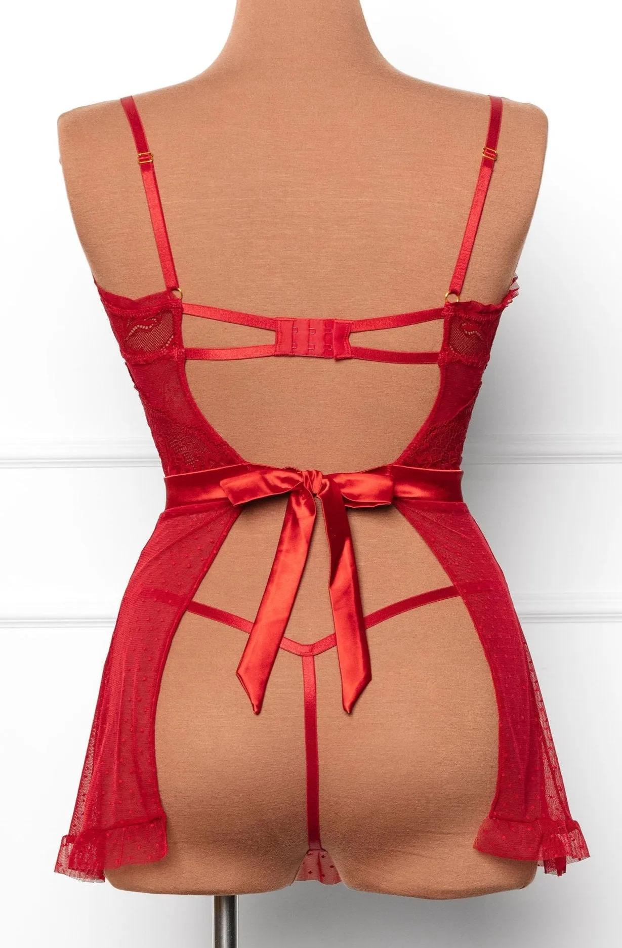 Lacy Ruffle Drop Waist Babydoll - Red