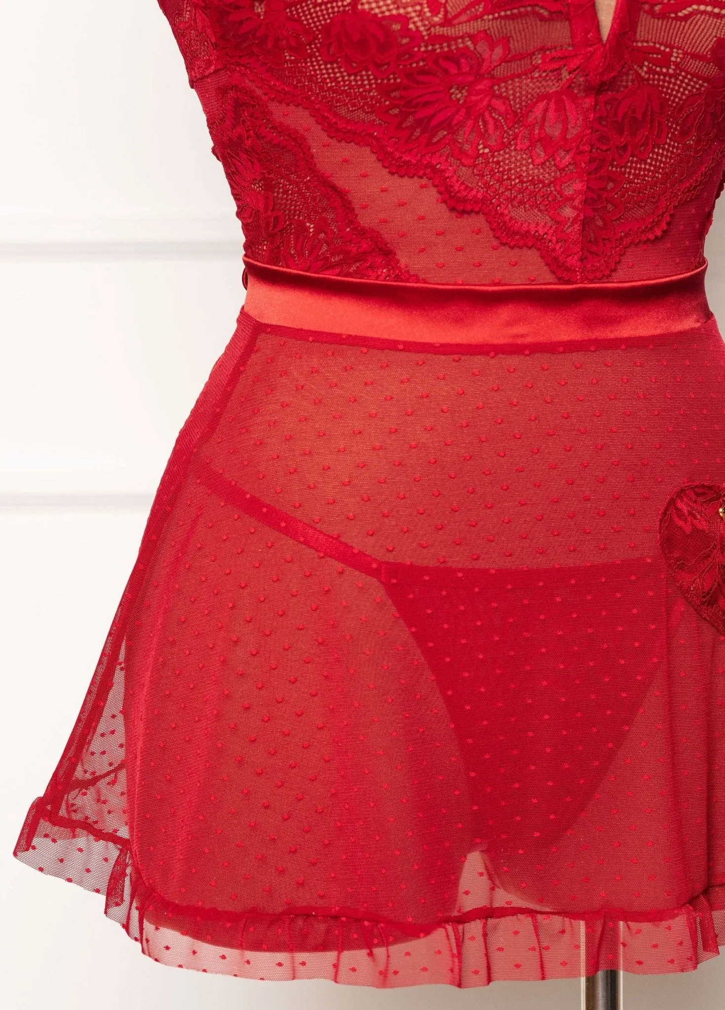 Lacy Ruffle Drop Waist Babydoll - Red