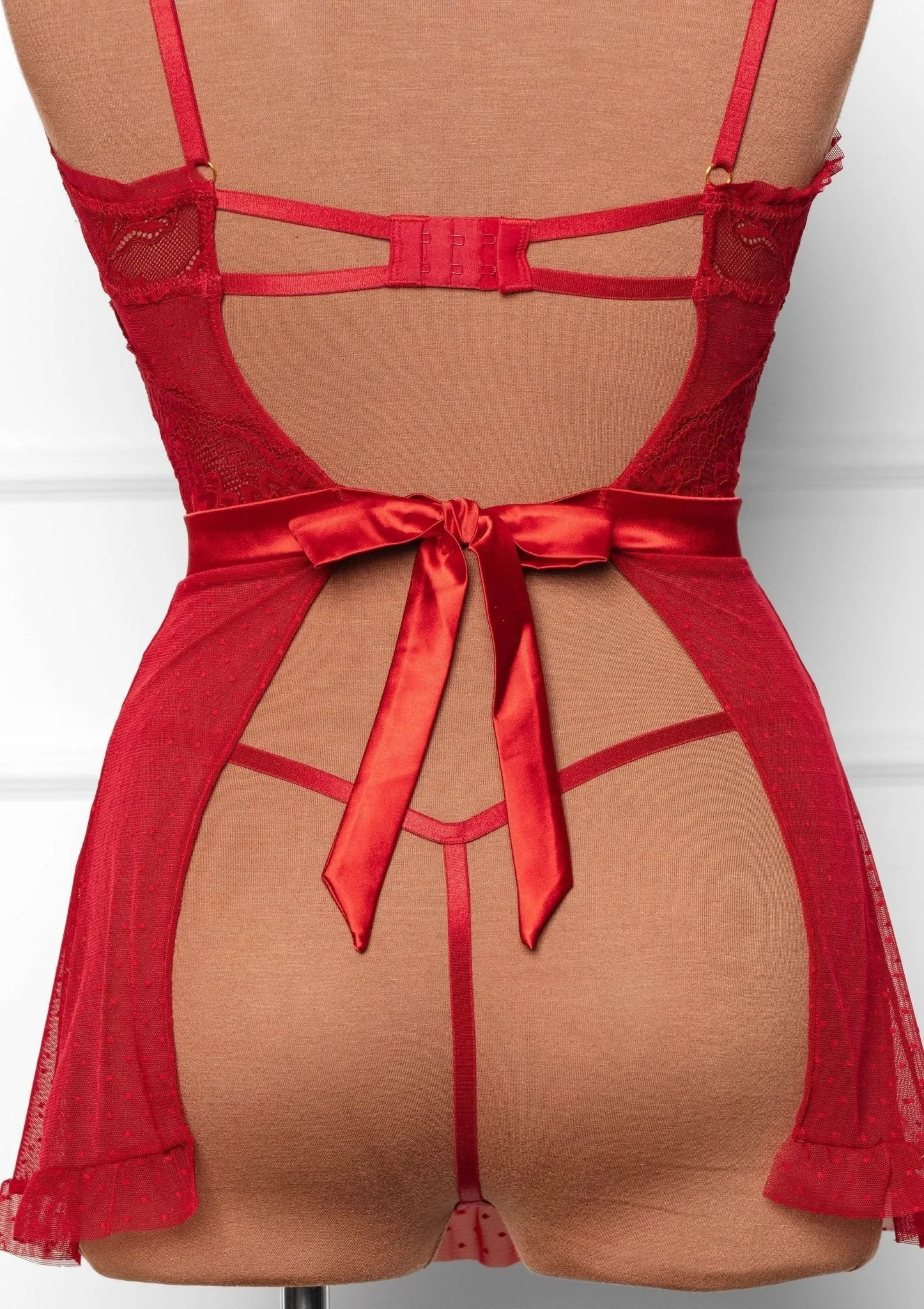 Lacy Ruffle Drop Waist Babydoll - Red