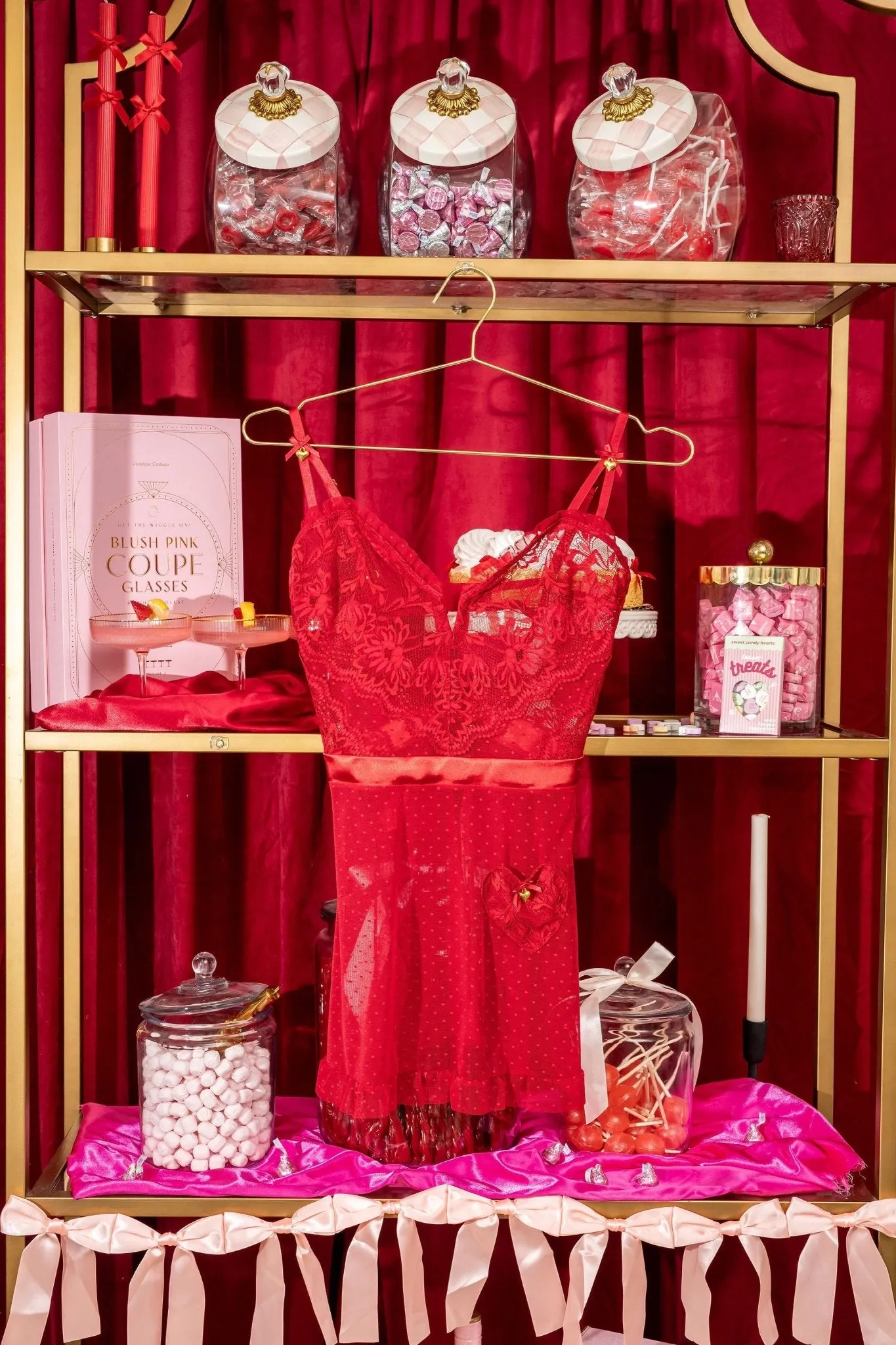 Lacy Ruffle Drop Waist Babydoll - Red