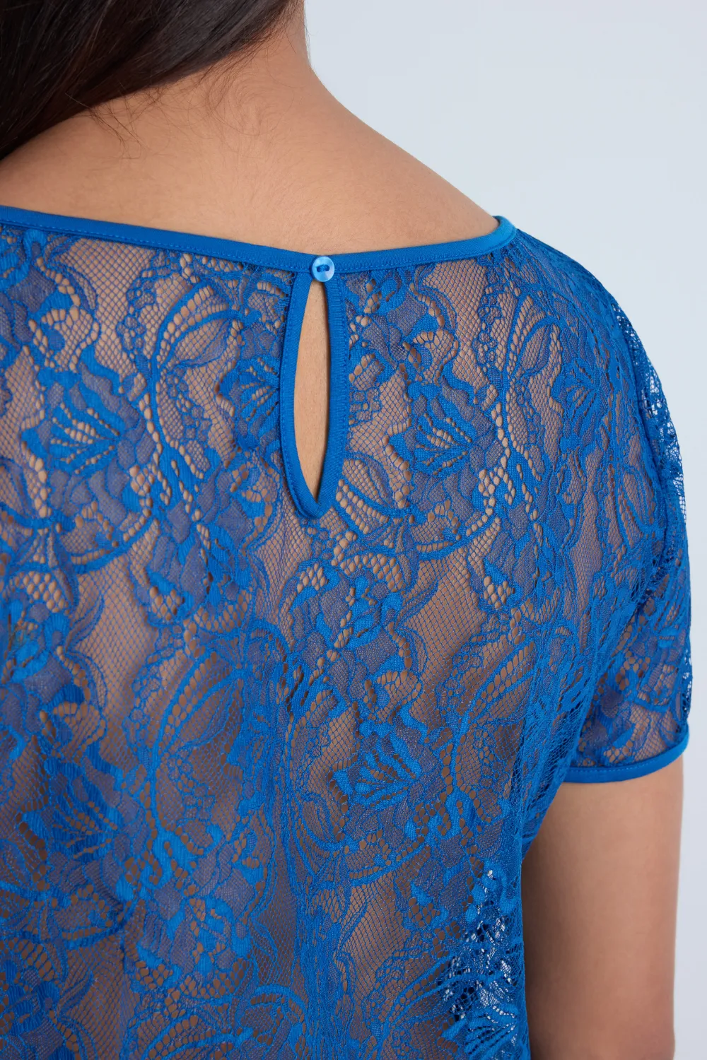 Lazy Days Short Sleeve Lace Top in Blue