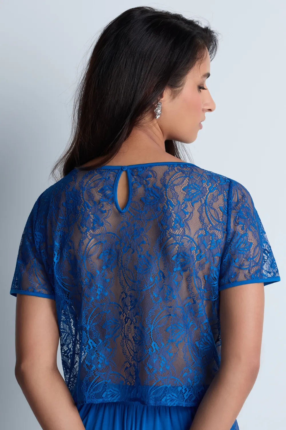 Lazy Days Short Sleeve Lace Top in Blue