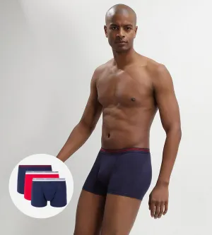 Lot de 3 boxers coton stretch Bleu Denim et Rouge Lave Daily Colors