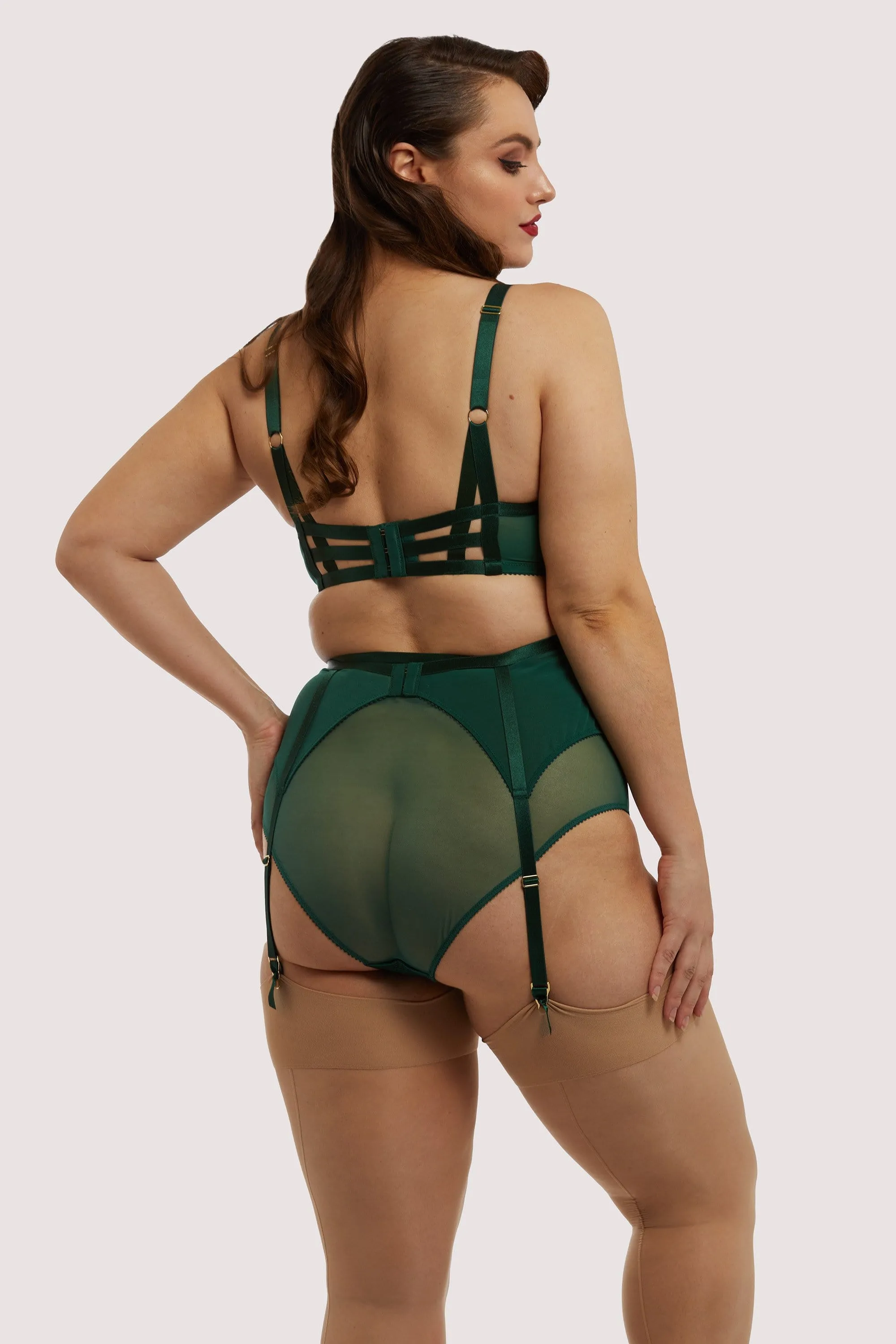 Madame X Plunge Bottle Green Curve Suspender belt