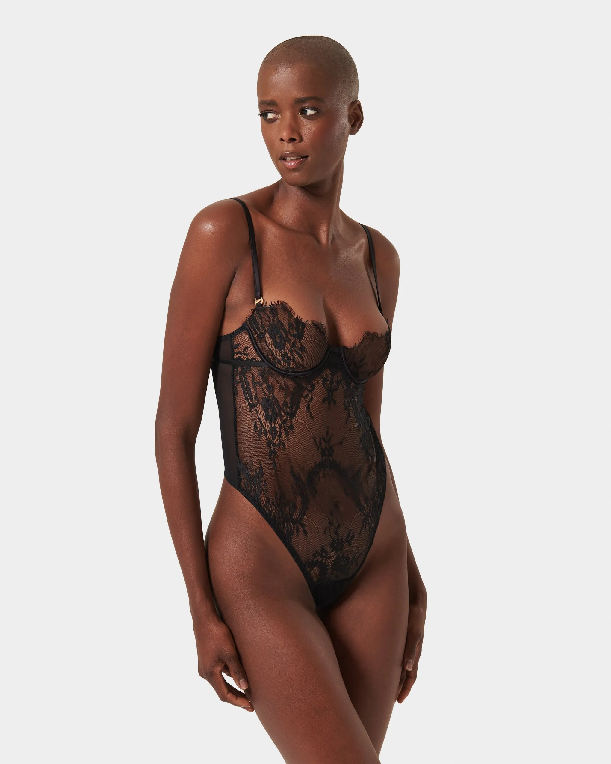 Madeline Sheer Lace Bodysuit Black