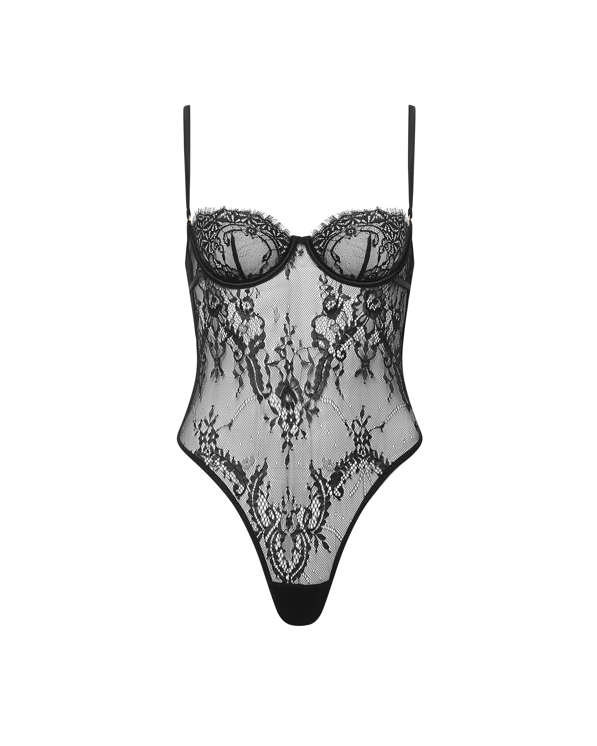 Madeline Sheer Lace Bodysuit Black