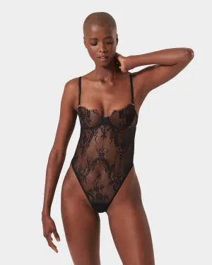 Madeline Sheer Lace Bodysuit Black