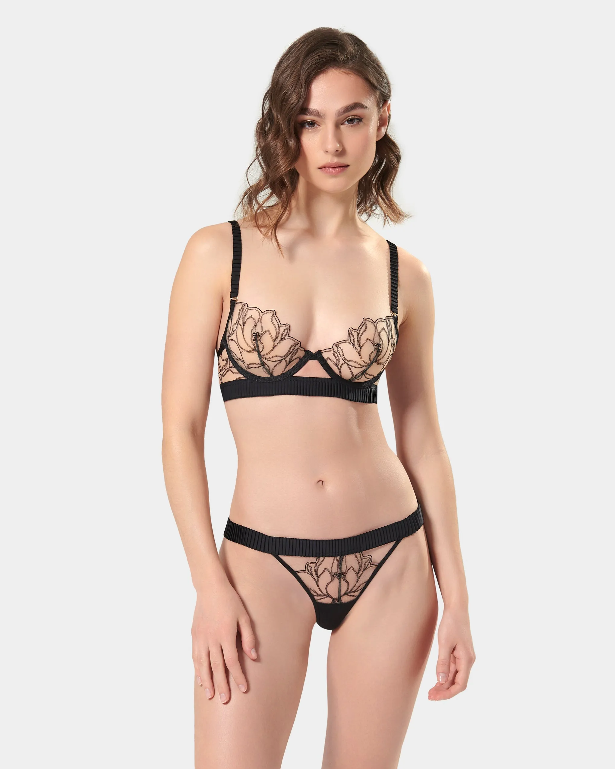 Maia Embroidered Sheer Bra Black