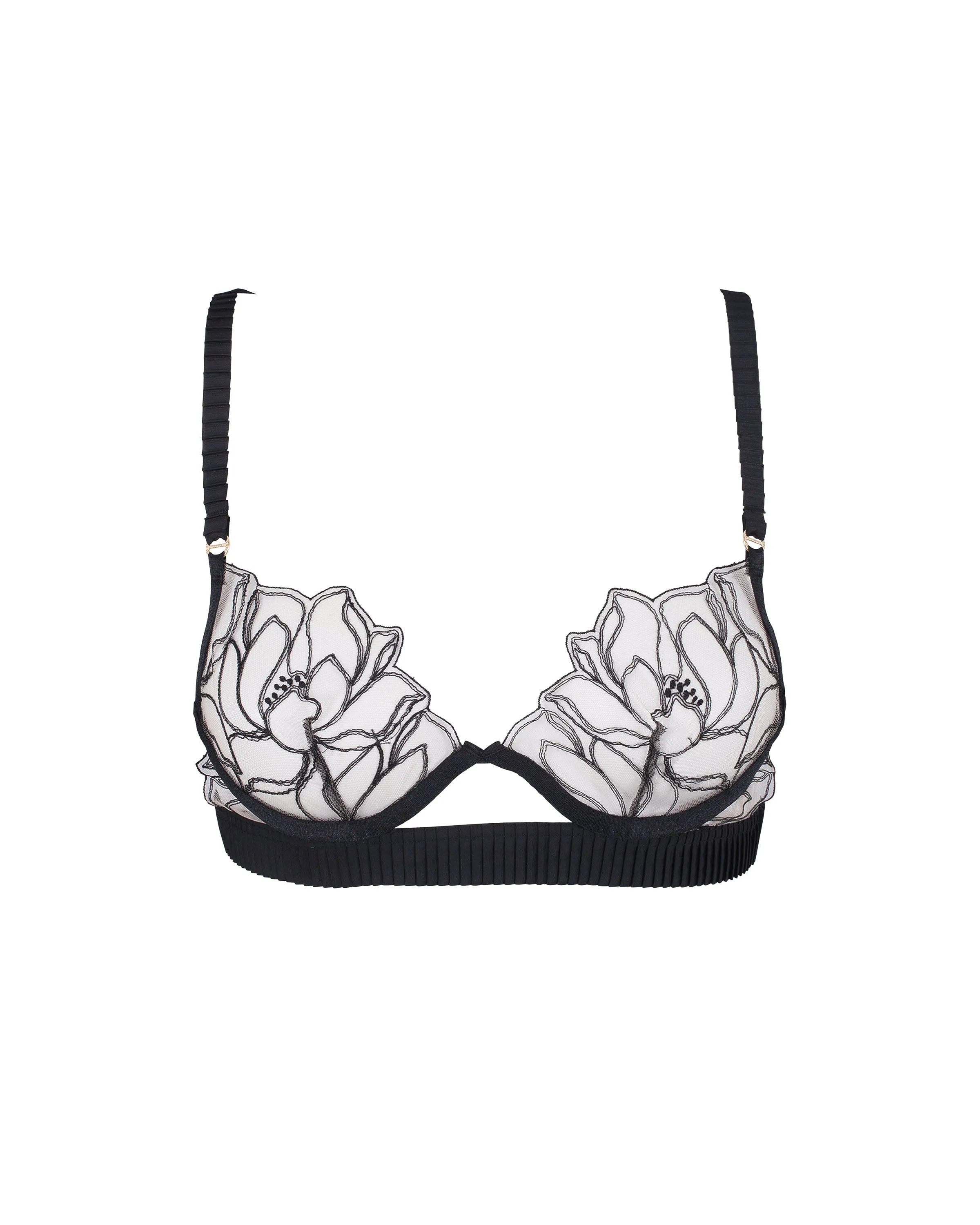Maia Embroidered Sheer Bra Black