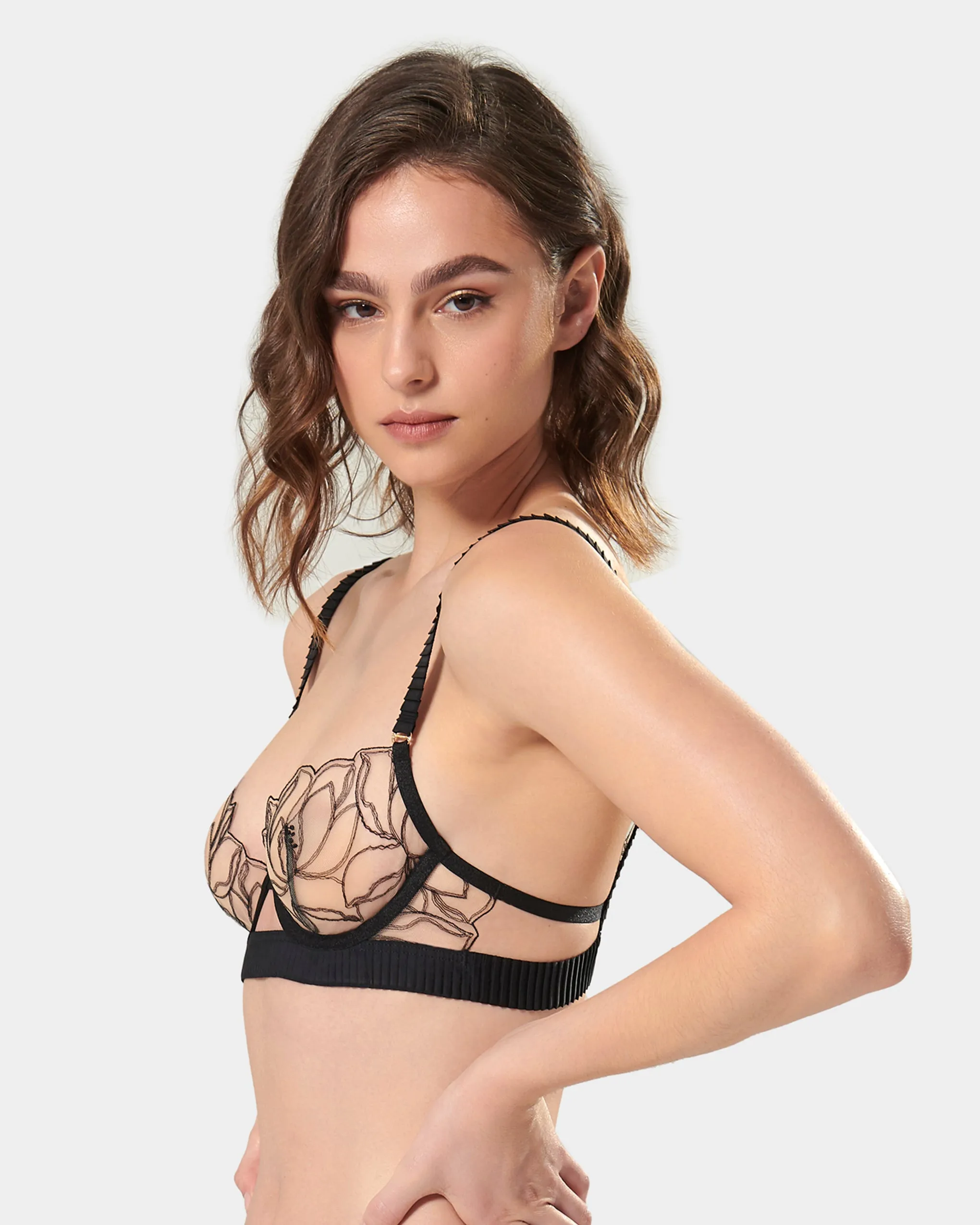 Maia Embroidered Sheer Bra Black