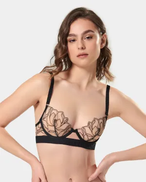Maia Embroidered Sheer Bra Black