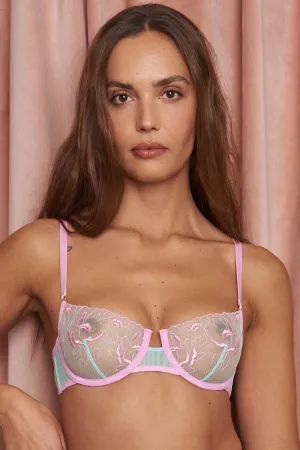 Marta Floral Embroidery Underwire Bra in Pastel Green
