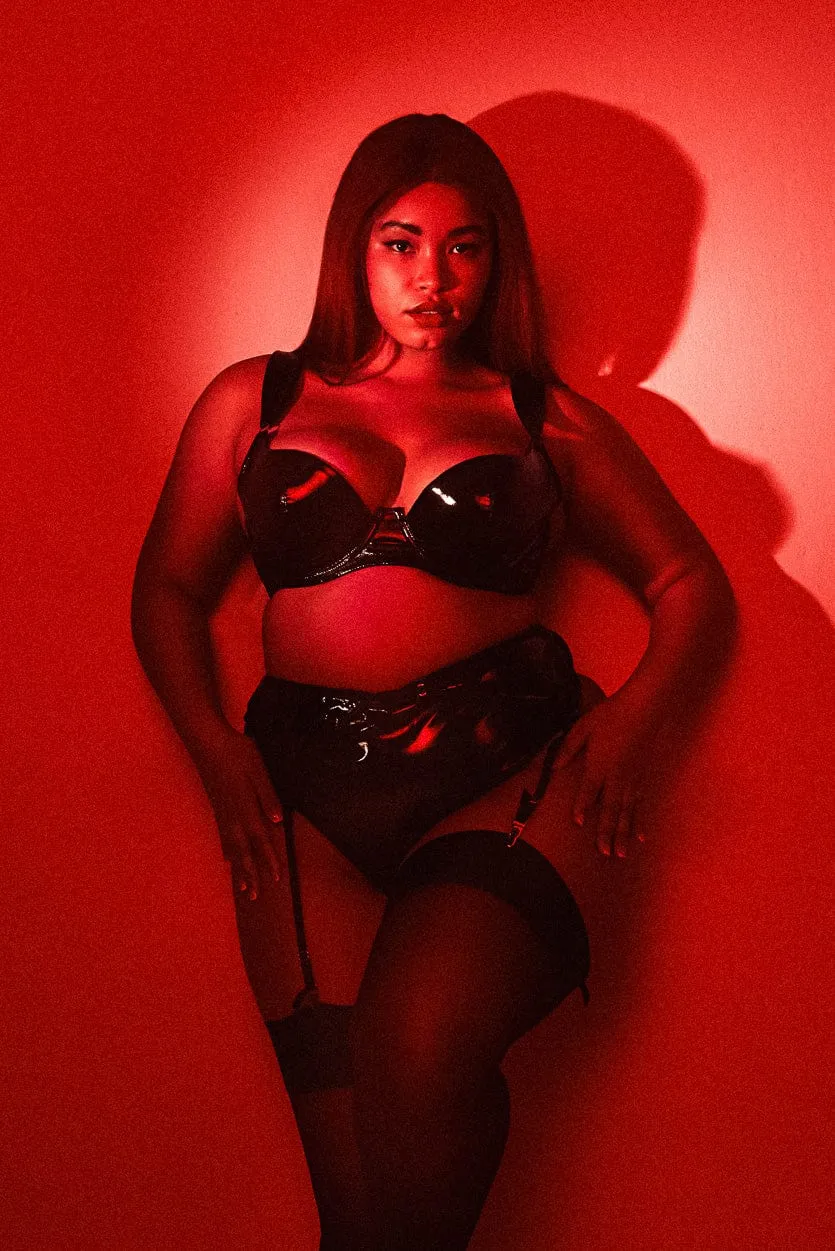 Maxine Black PVC Strap and Ring Detail Suspender