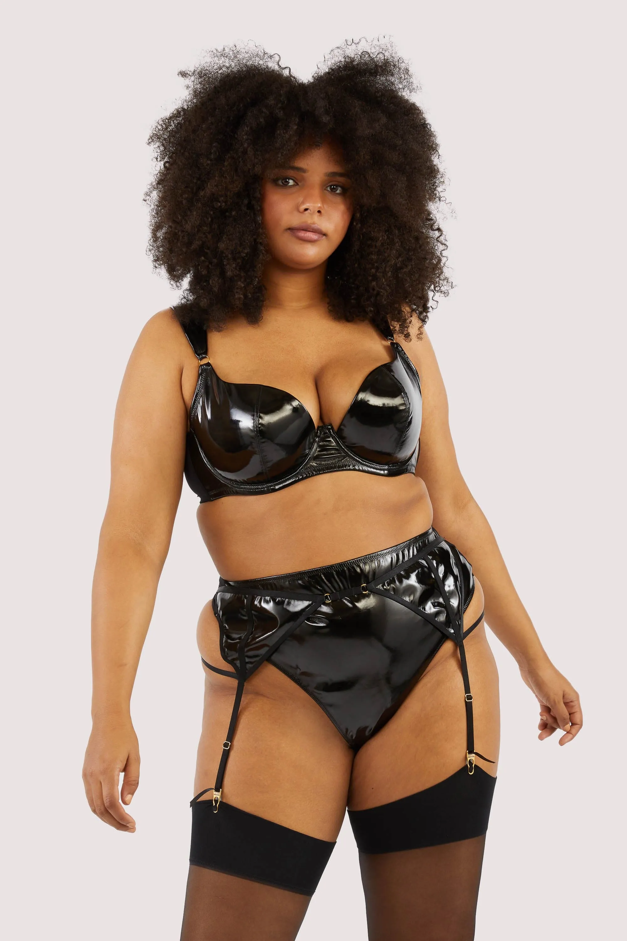 Maxine Black PVC Strap and Ring Detail Suspender
