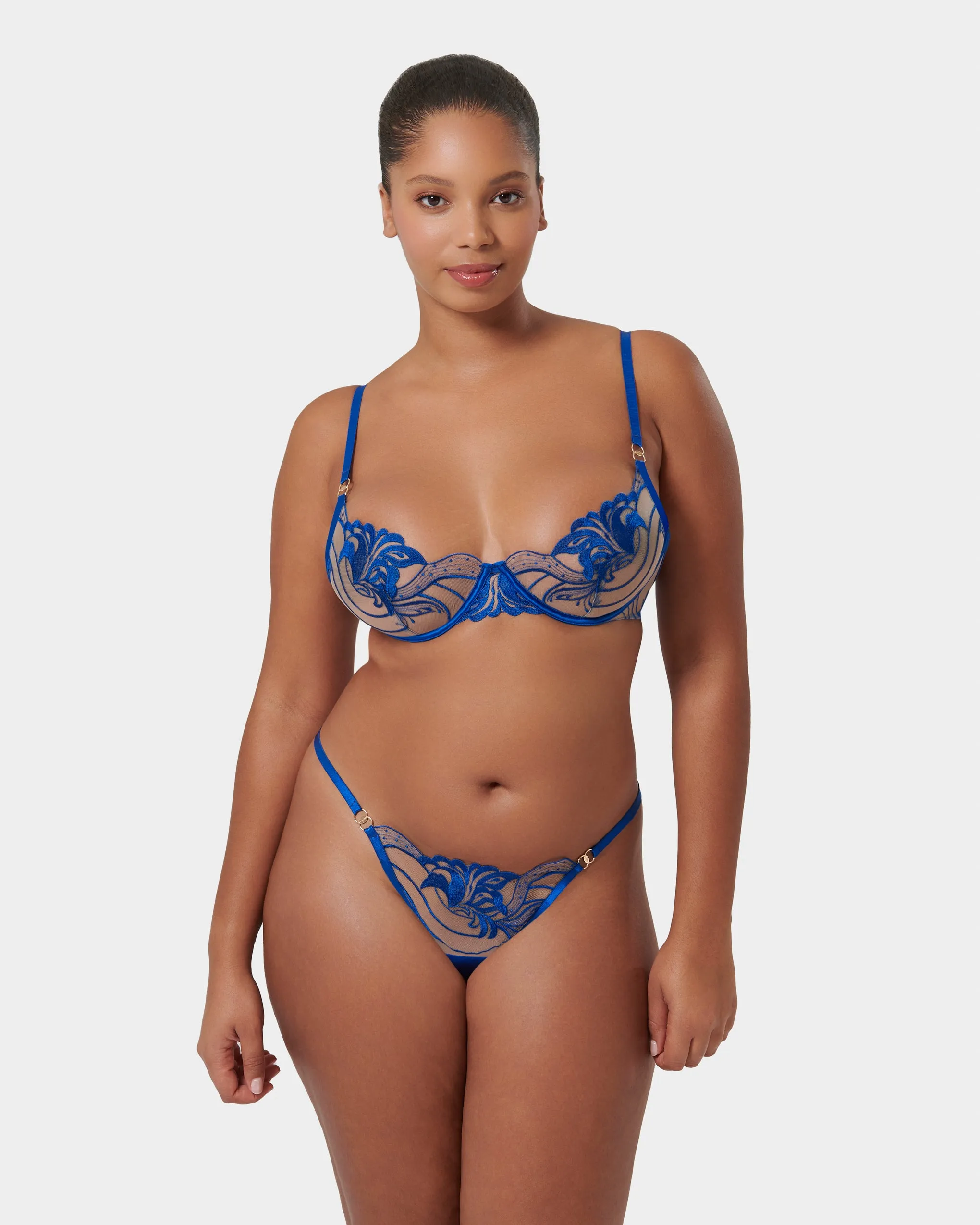 Monique Floral Embroidered Bra Blue