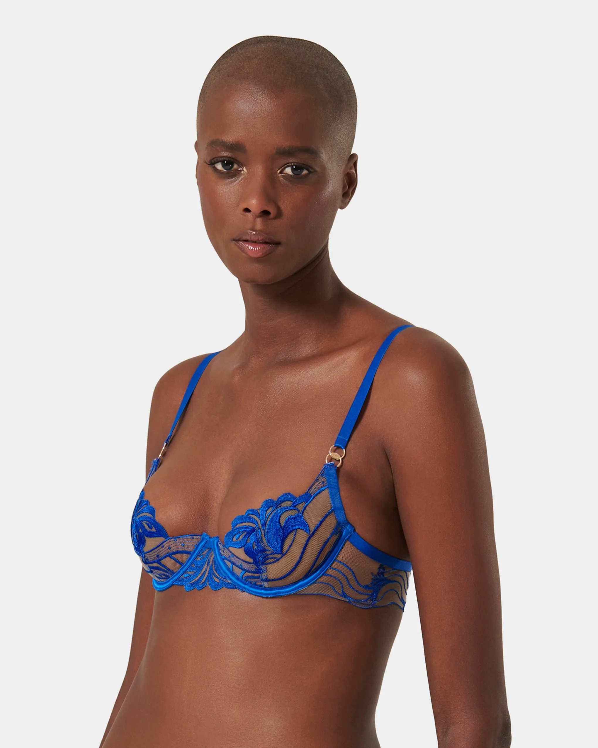 Monique Floral Embroidered Bra Blue