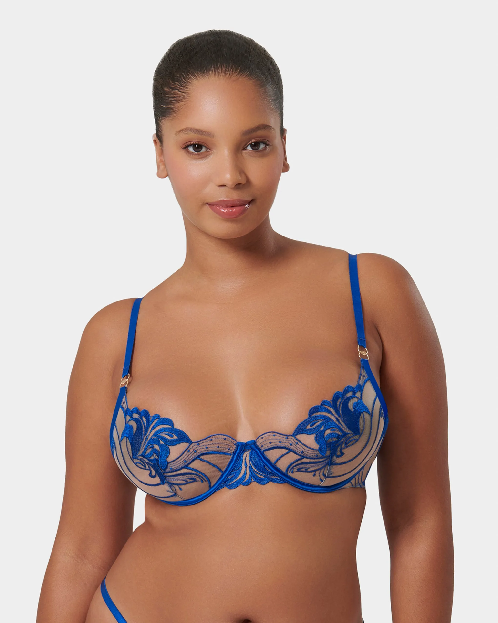 Monique Floral Embroidered Bra Blue