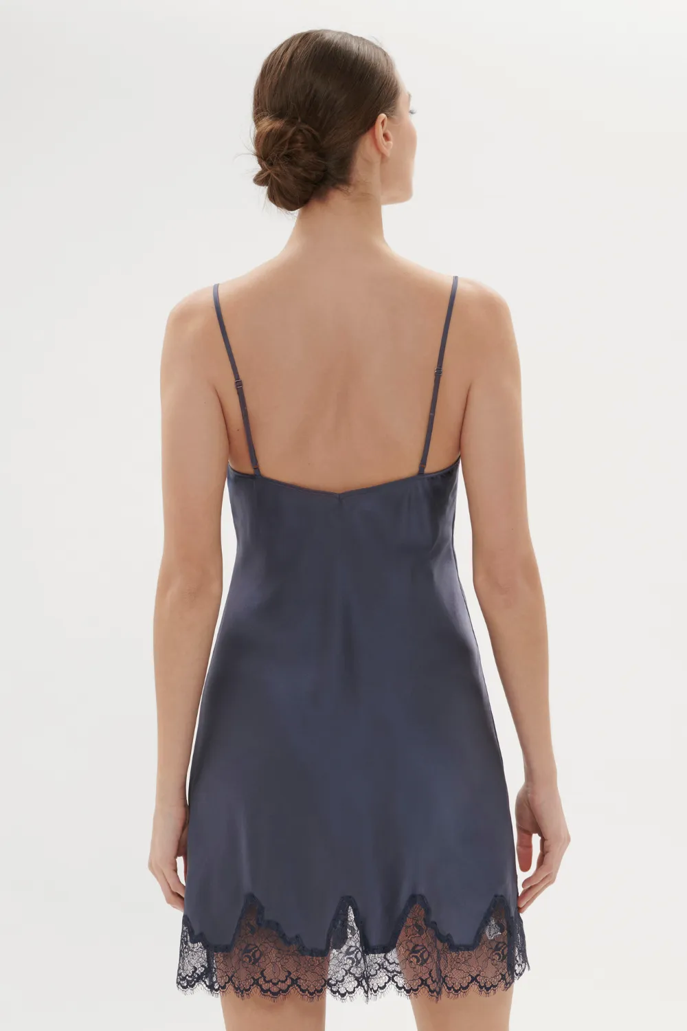Nocturne Silk Nightdress Cinder Blue. Size 4 (UK 14-16)