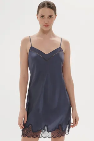 Nocturne Silk Nightdress Cinder Blue. Size 4 (UK 14-16)
