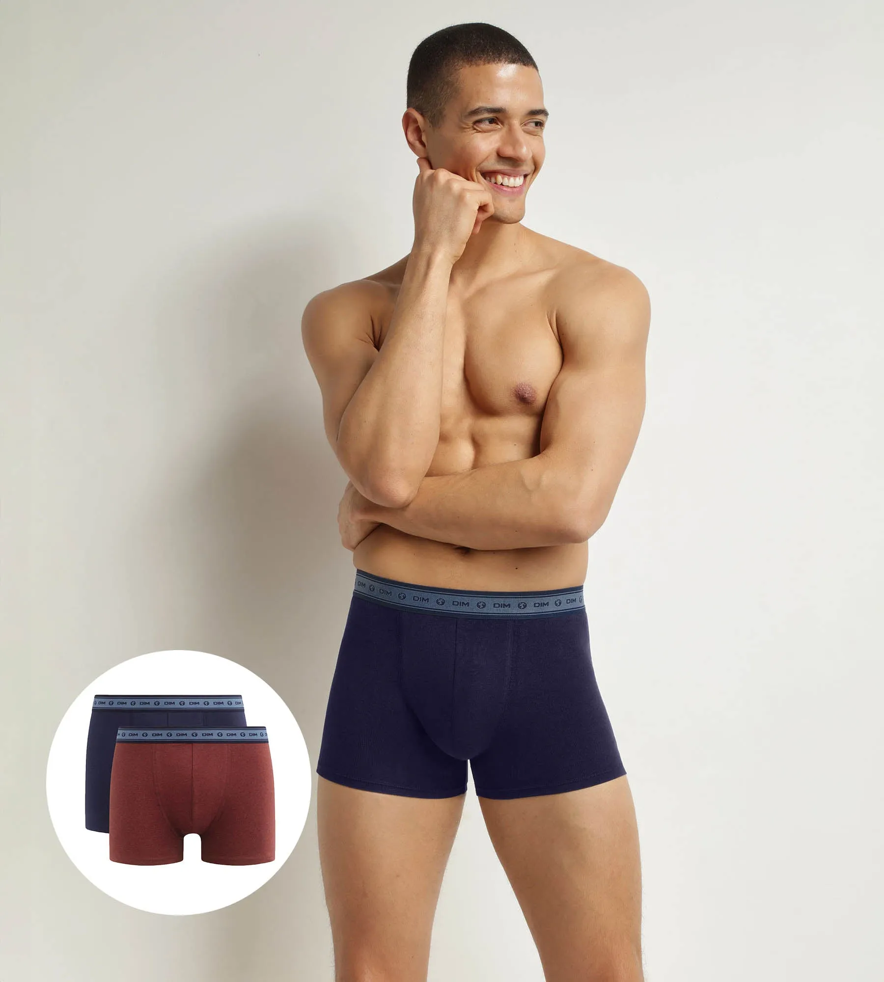 Pack of 2 men's boxers Red Blue in organic cotton  Dim Good