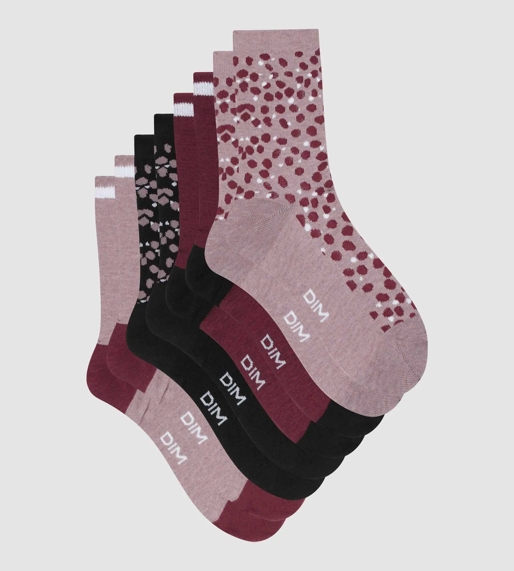 Pack of 4 pairs of women's socks in Garnet Black with spots Ecodim Style