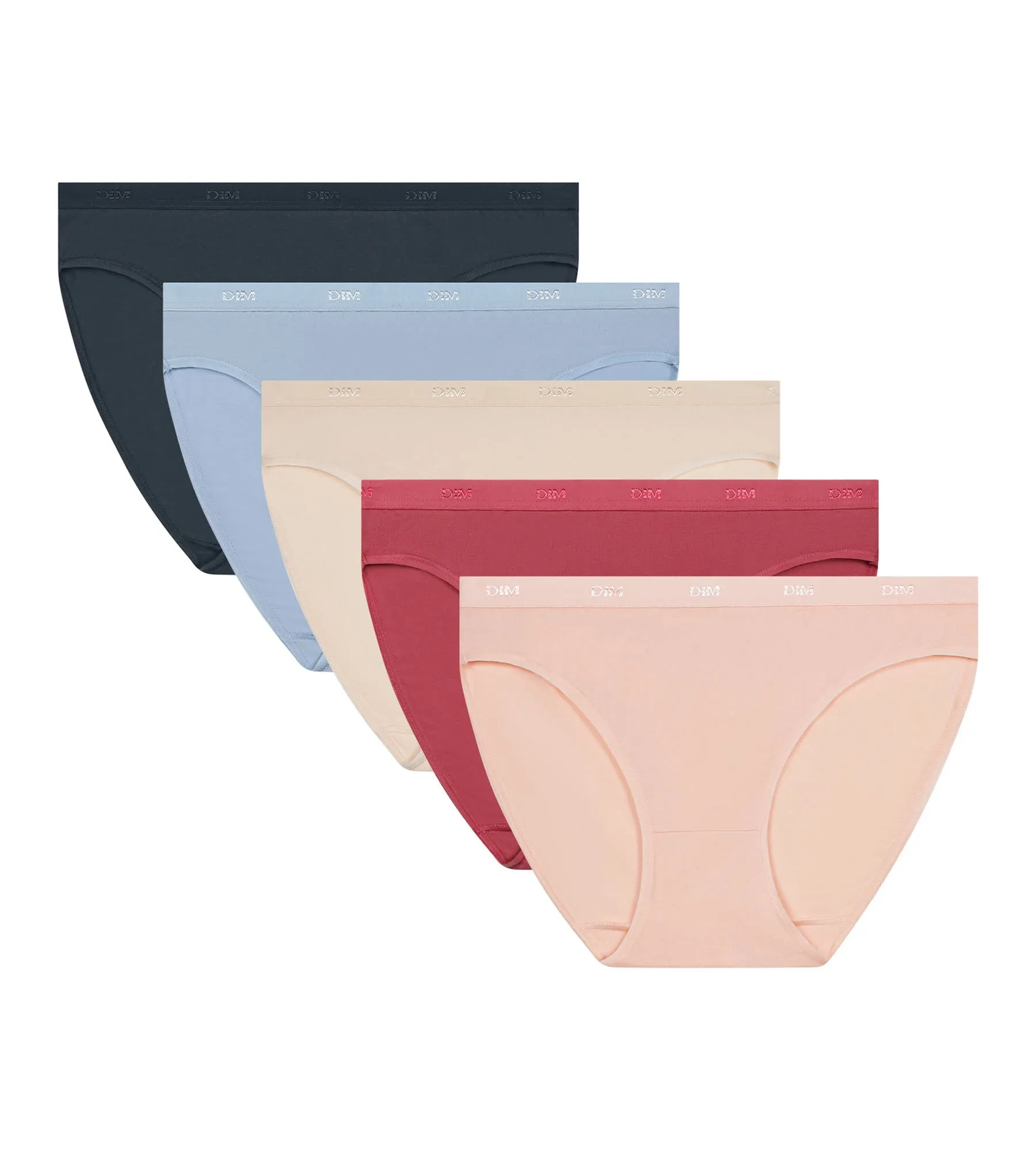 Pack of 5 women's stretch cotton briefs Beige Pink Blue Les Pockets Ecodim