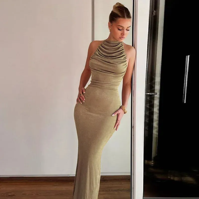 #PB Backless Halter Maxi Dress
