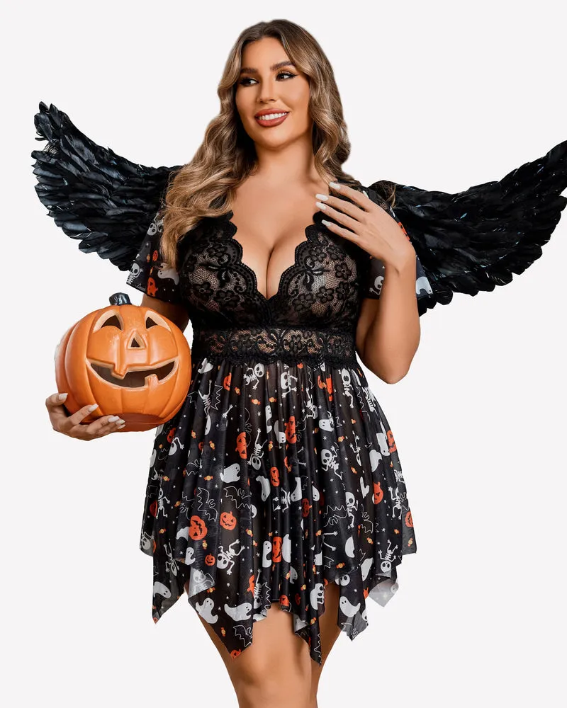 Plus Size Babydoll Floral Lace Lingeries