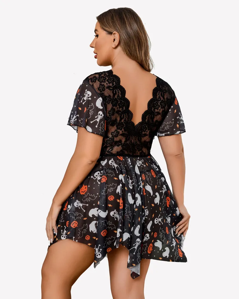 Plus Size Babydoll Floral Lace Lingeries