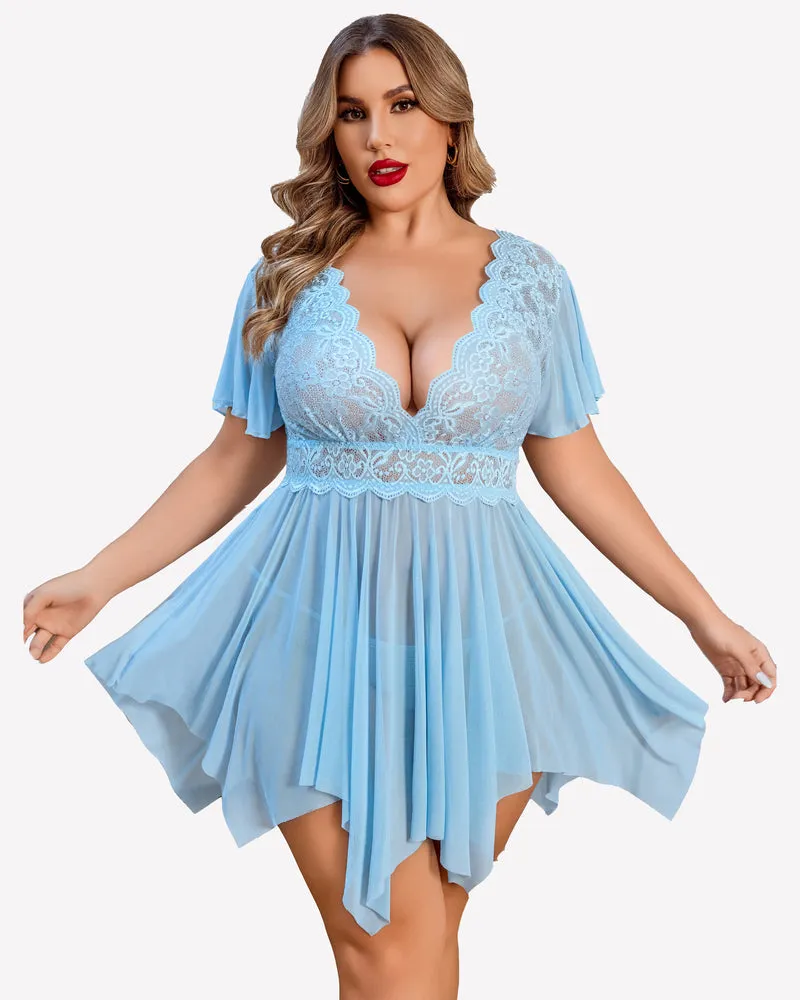 Plus Size Babydoll Floral Lace Lingeries