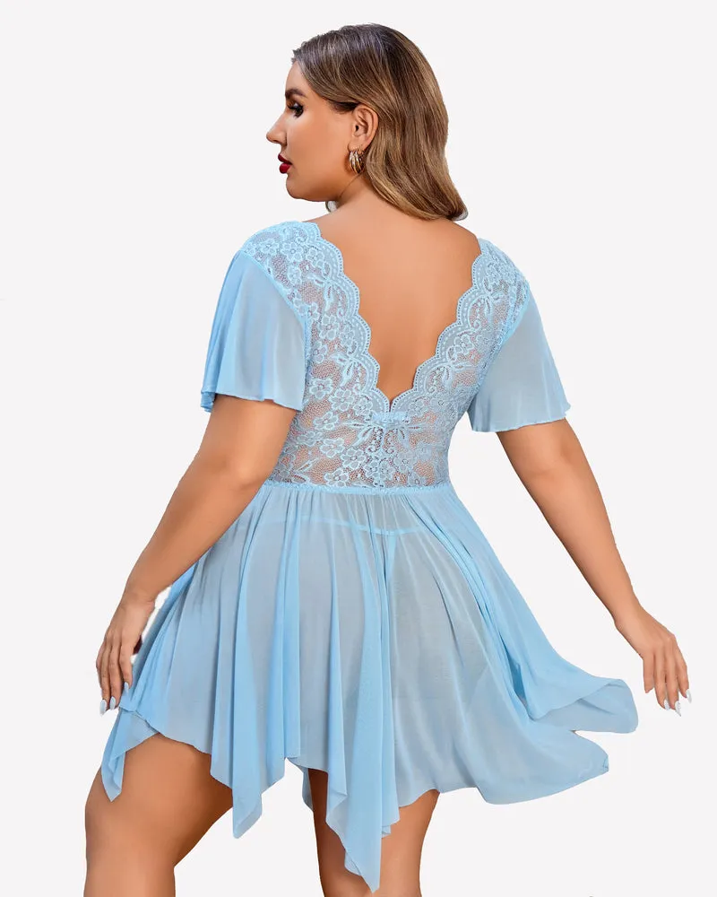 Plus Size Babydoll Floral Lace Lingeries