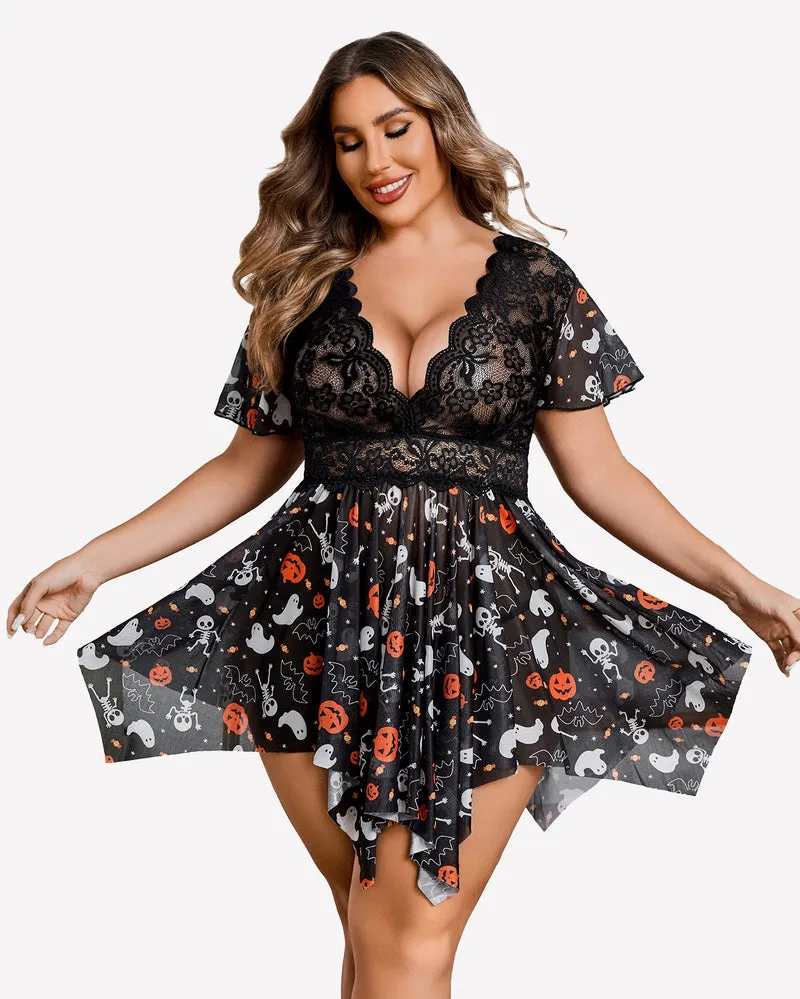 Plus Size Babydoll Floral Lace Lingeries