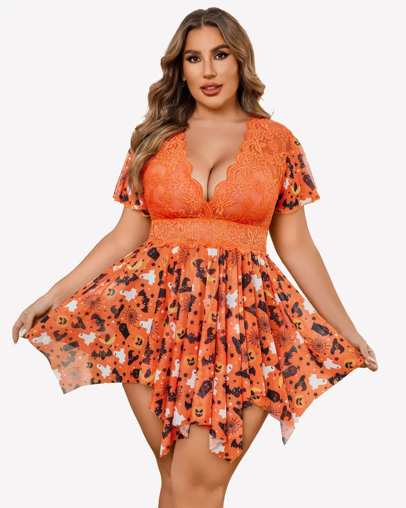 Plus Size Babydoll Floral Lace Lingeries