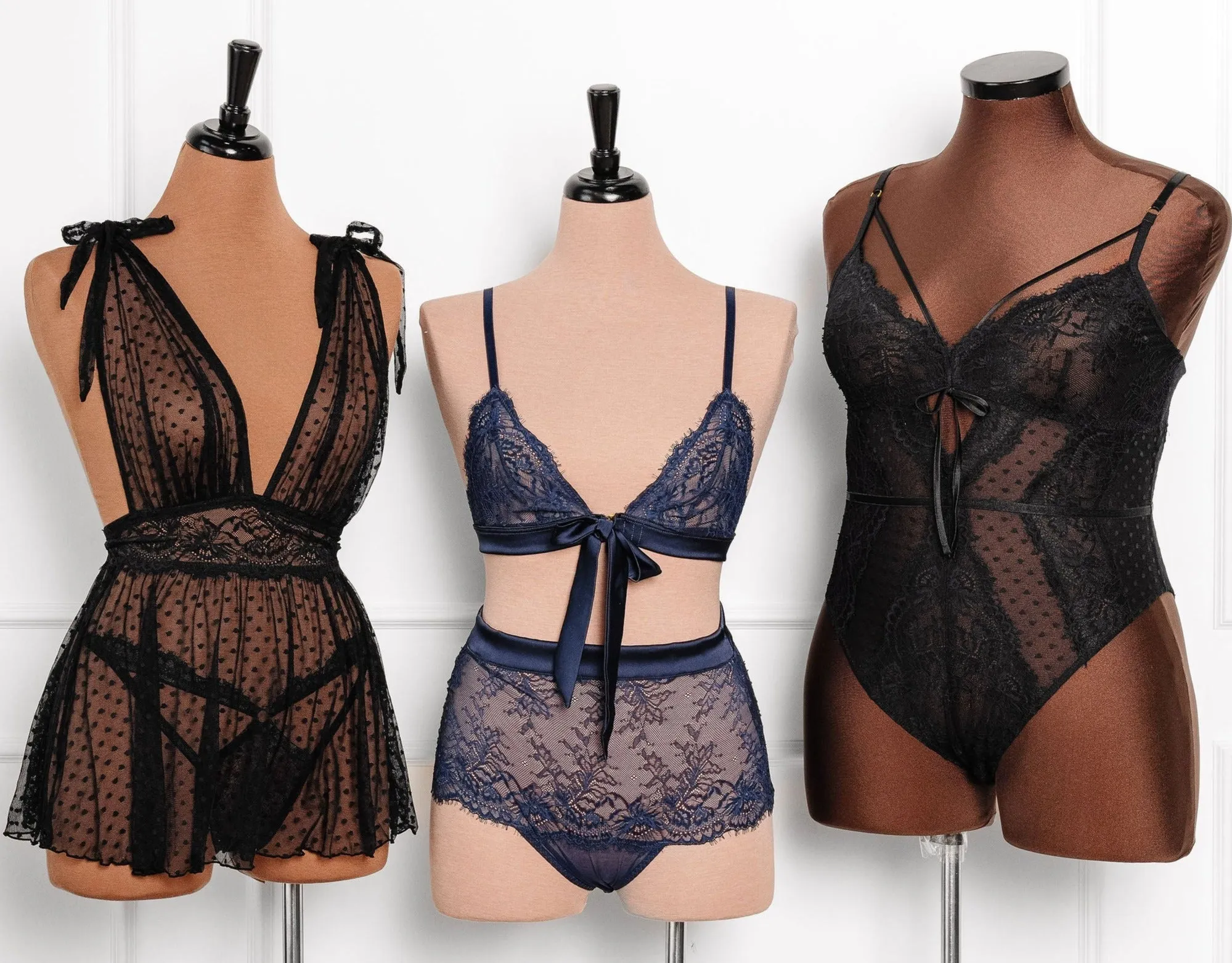 Polka Dot Mesh Babydoll - Black