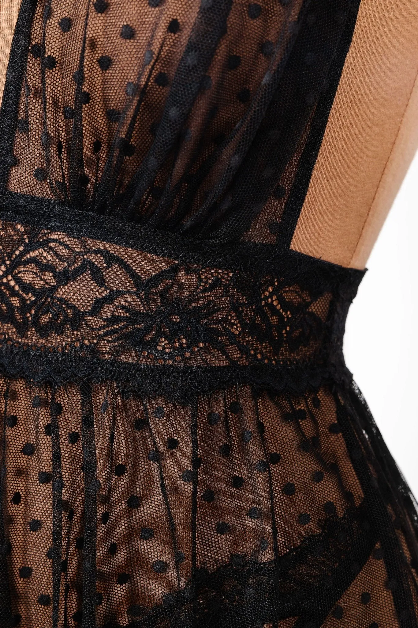 Polka Dot Mesh Babydoll - Black