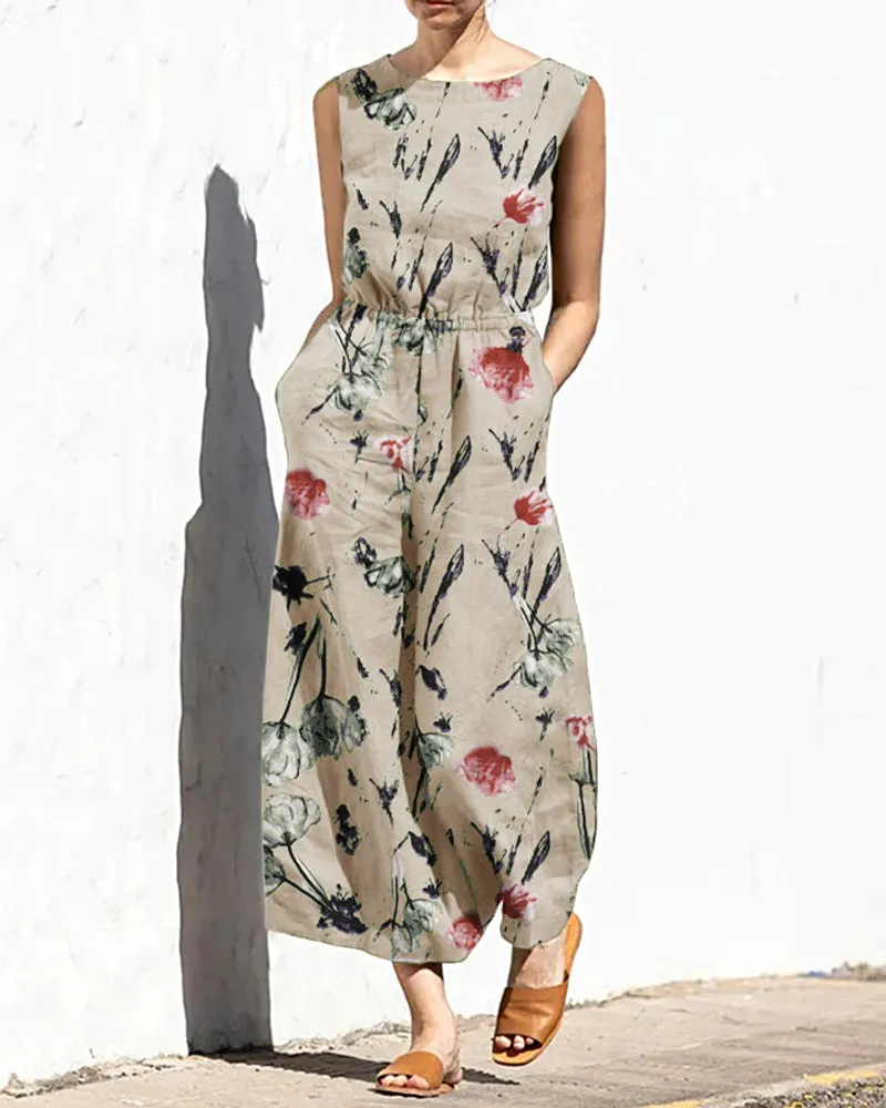 Printed Wide Leg Long Jumpsuit