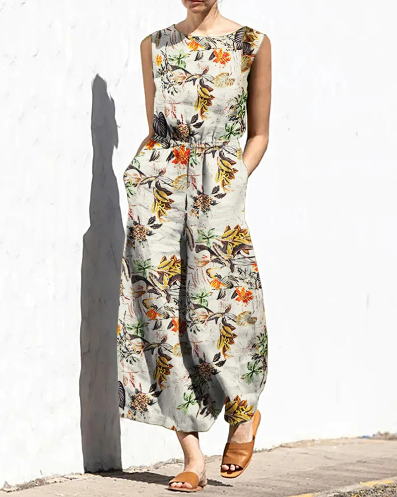 Printed Wide Leg Long Jumpsuit