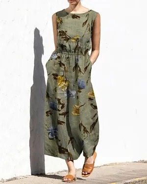 Printed Wide Leg Long Jumpsuit
