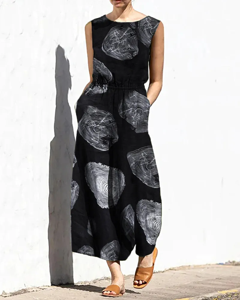 Printed Wide Leg Long Jumpsuit