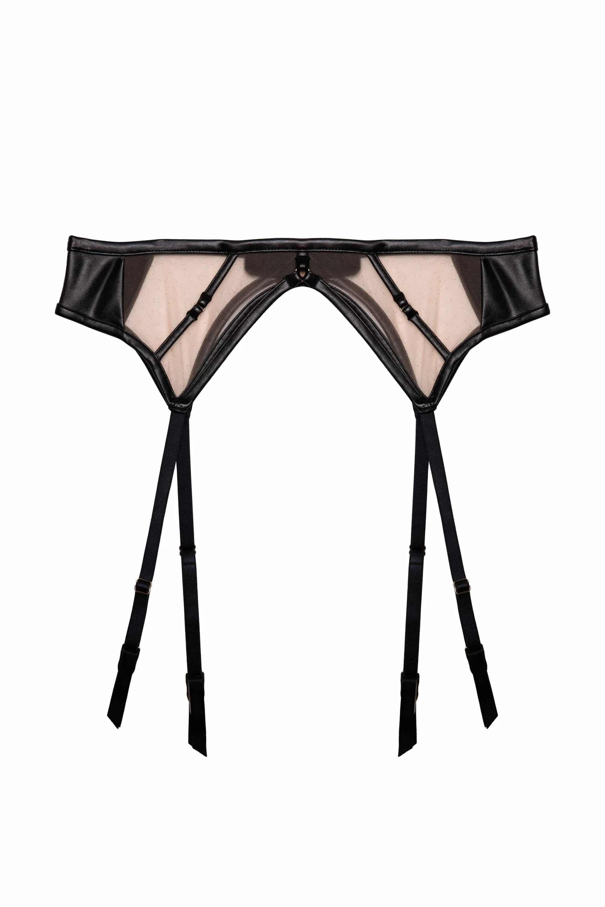 Ramona Black Leatherette Strap Detail Illusion Mesh Suspender