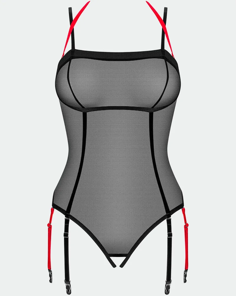 Sheer Mesh Tulle Crotchless Teddy