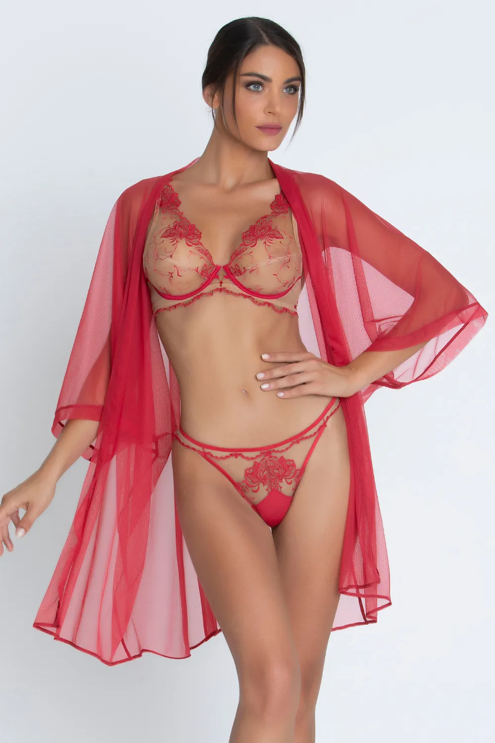 Sheer Mid-Length Red Robe