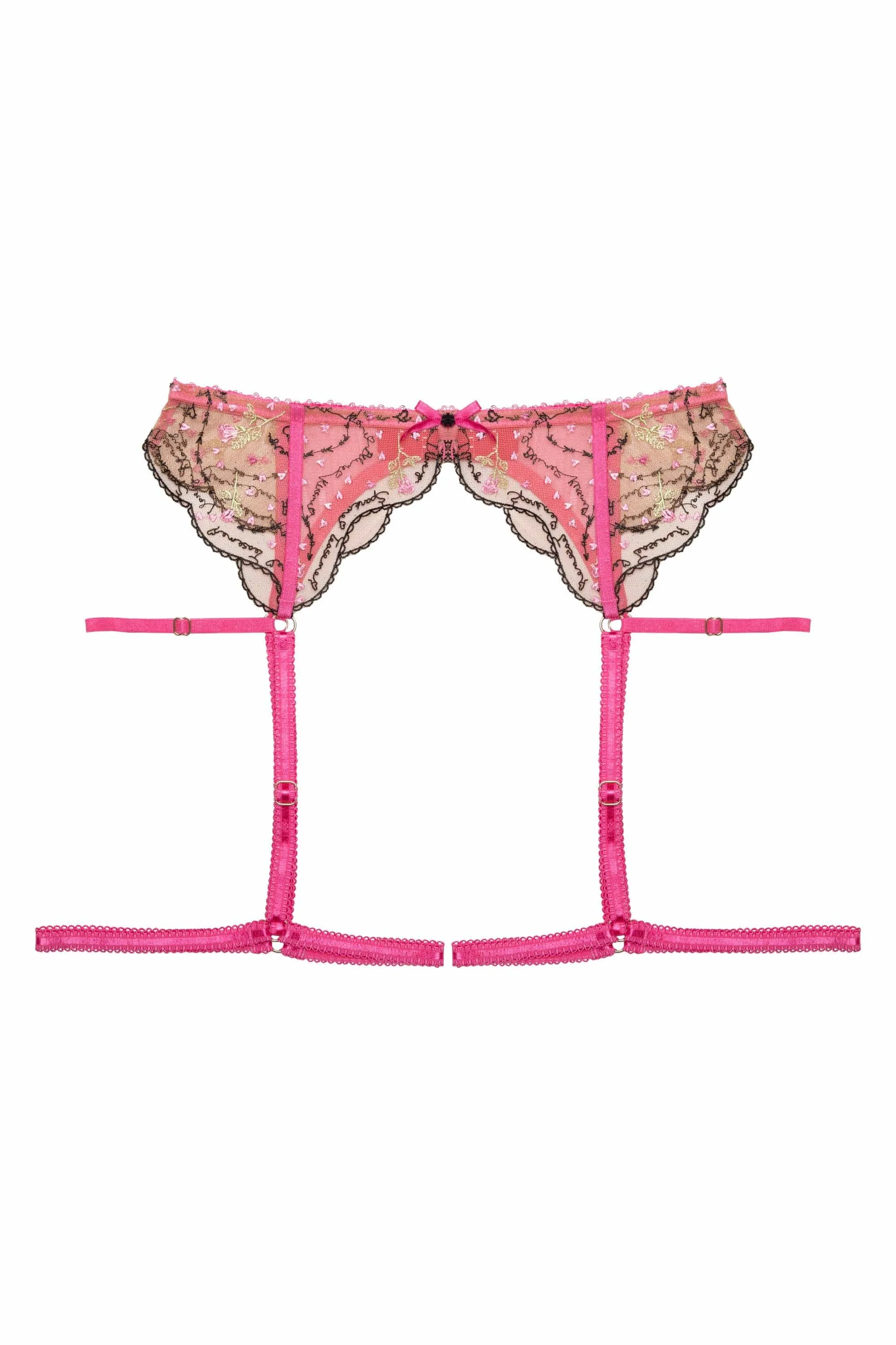Spank Me Pink and Nude Custom Embroidery Suspender Belt