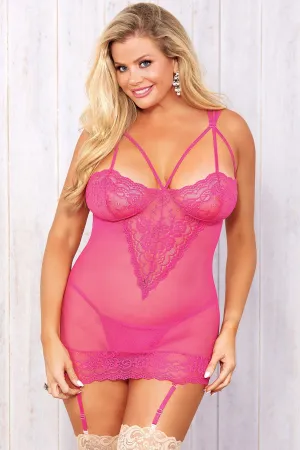 Stretch Lace Strappy Cage Garter Chemise
