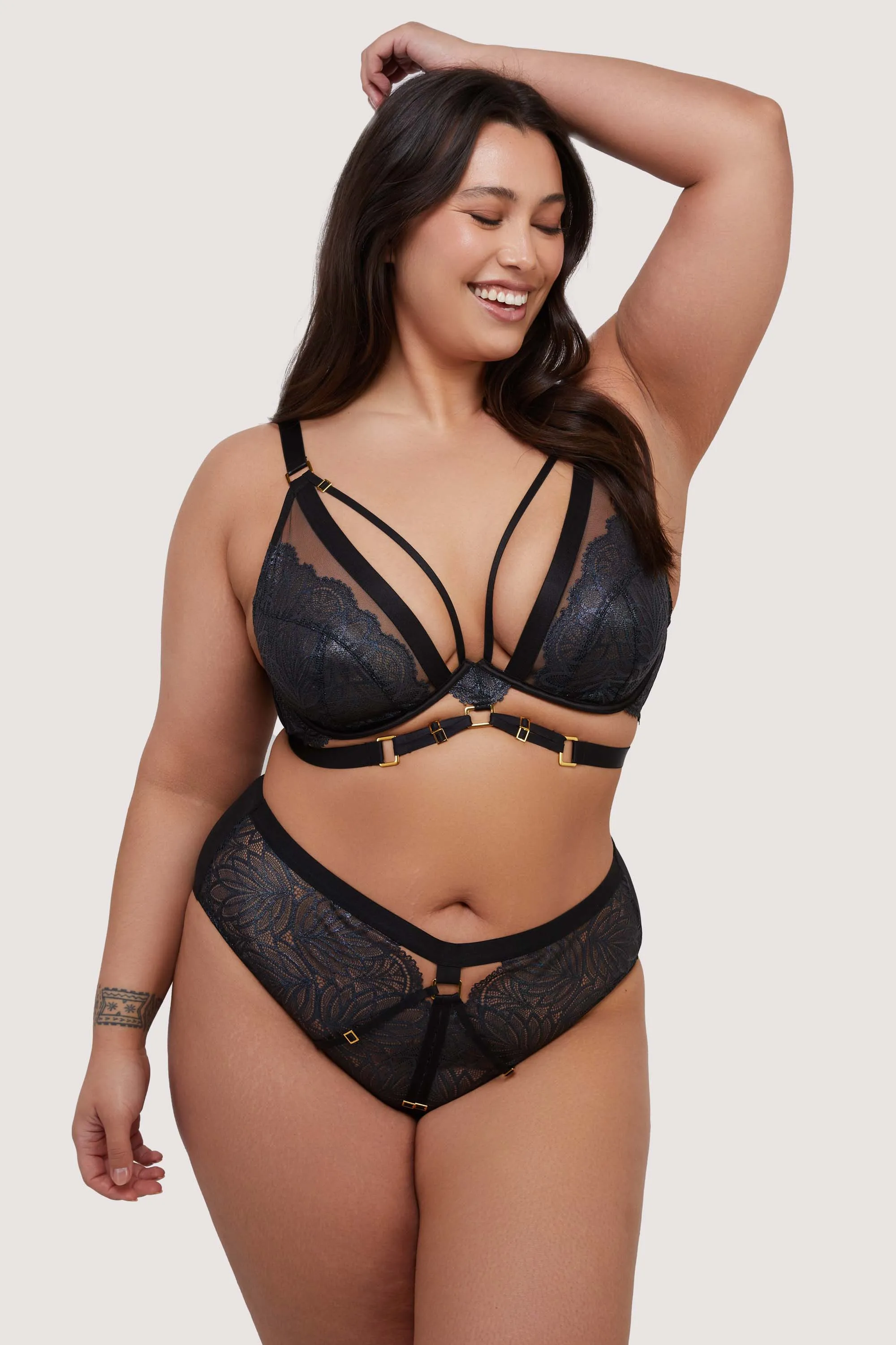 Tabitha Black Wet-Look Lace High Waist Brief