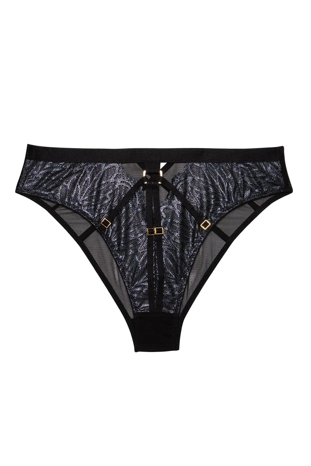 Tabitha Black Wet-Look Lace High Waist Brief