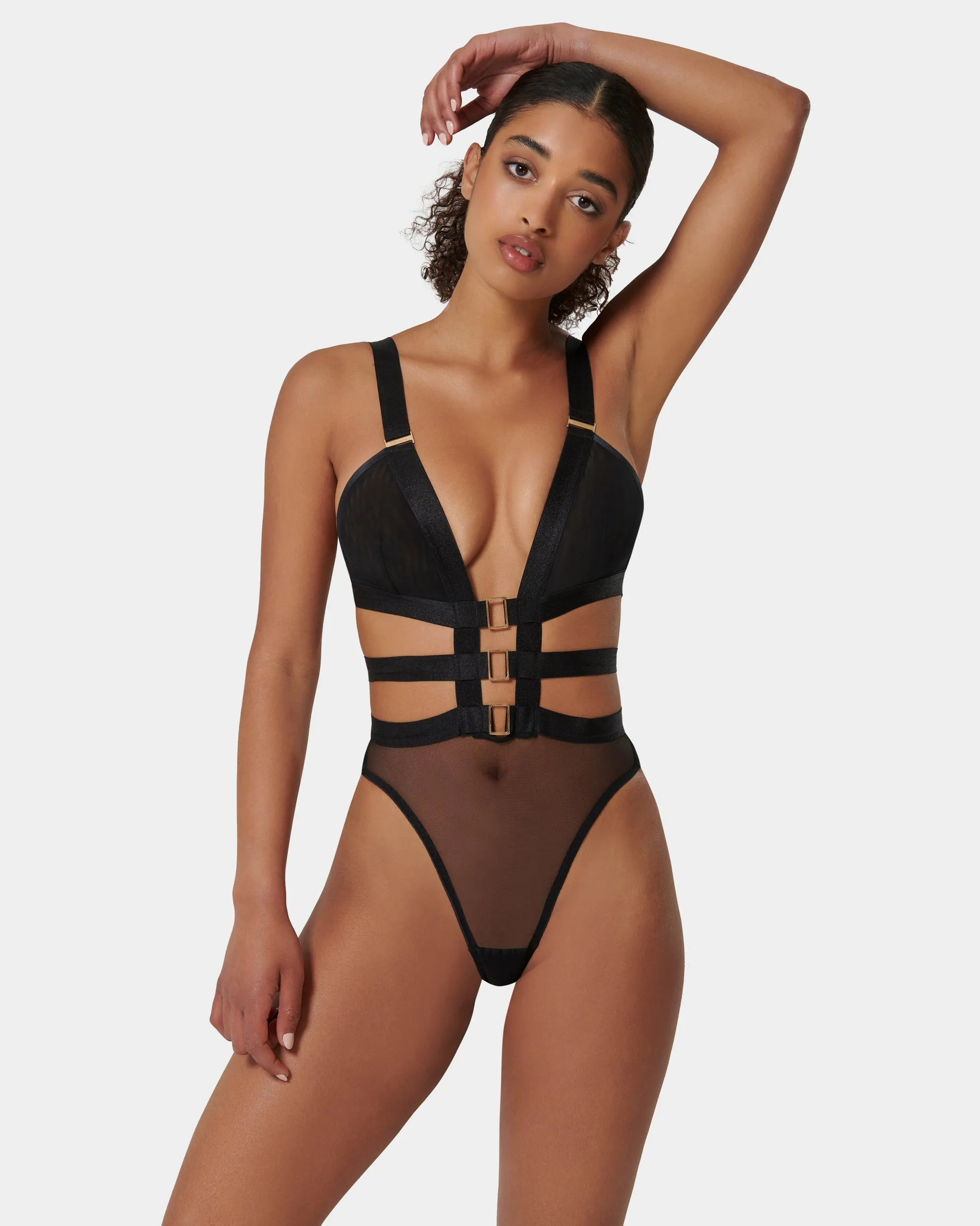 Trinity Strappy Sheer Bodysuit Black