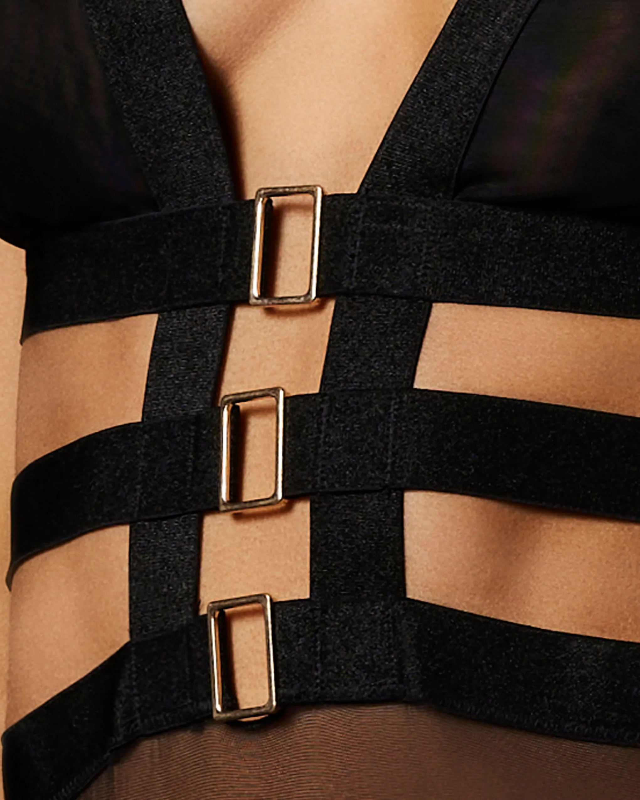 Trinity Strappy Sheer Bodysuit Black
