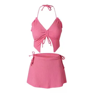 Two Piece Backless SwimWear With Butterfly Top And Short Coverup Skirt